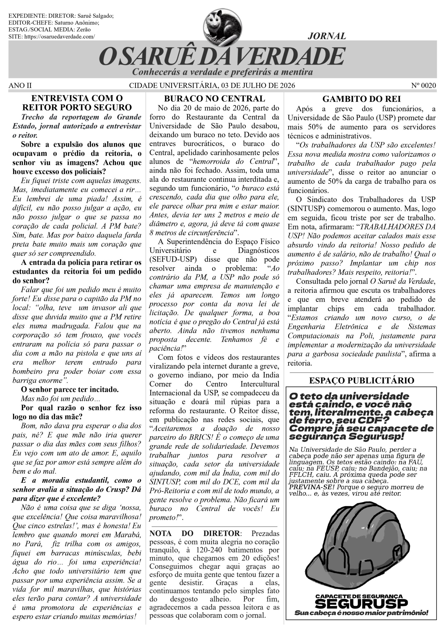 Edição 20 do jornal O Saruê da Verdade